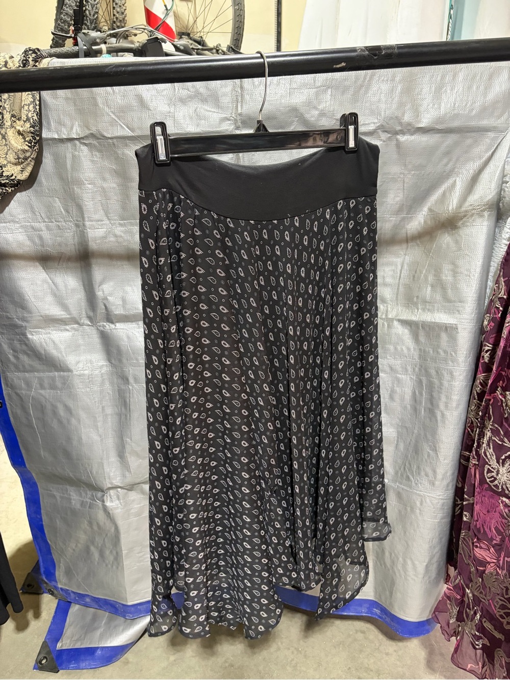 Lapis Black Maxi Skirt with Subtle Gray Print